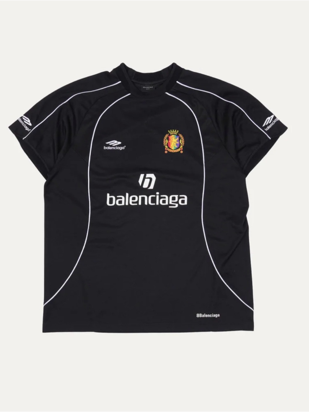 Balenciaga - Lion Crest Soccer T-Shirt Black Tee with White Piping and Crest